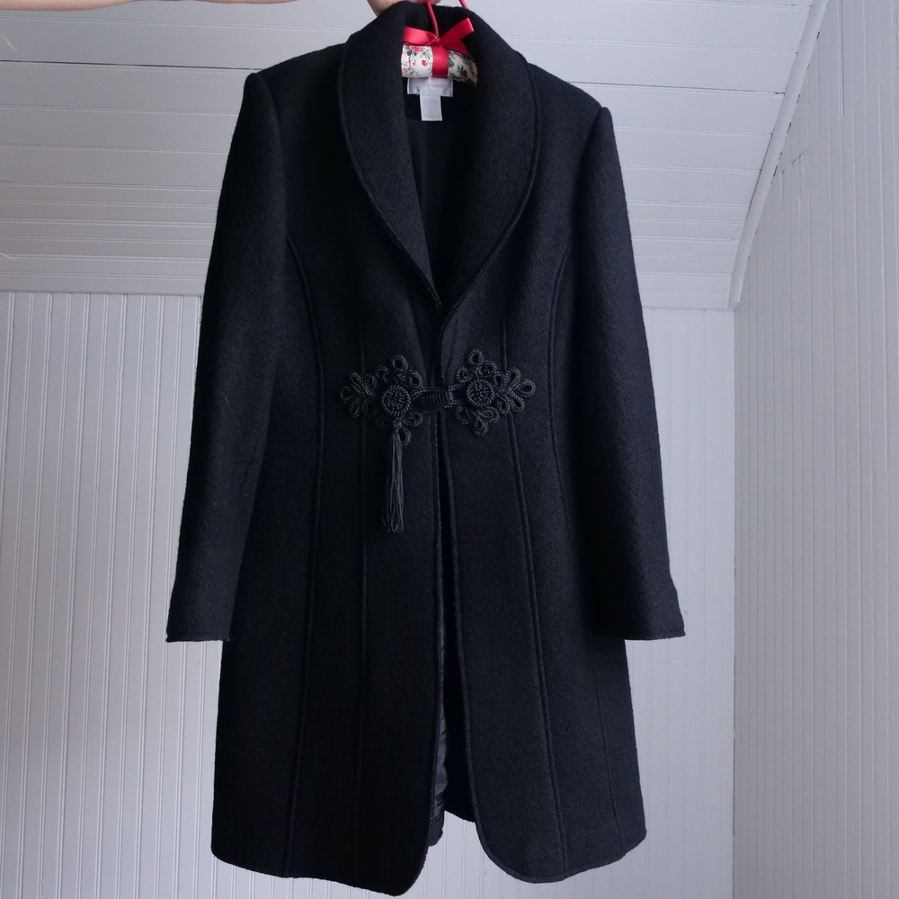 Soft Surroundings black boiled wool structured‎ cardigan/blazer - Picture 2 of 8